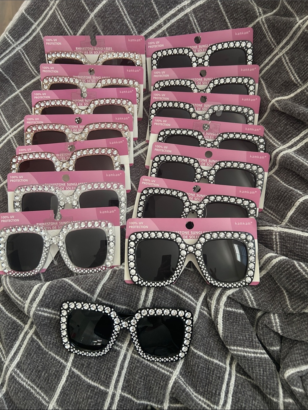 KamKarn Black Crystal-Trim Oversized Square Sunglassess #15 pairs.